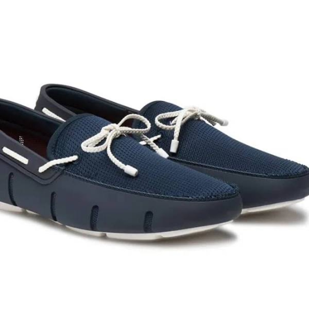 Swims Navy Mesh Boat Shoes with White Laces - Men